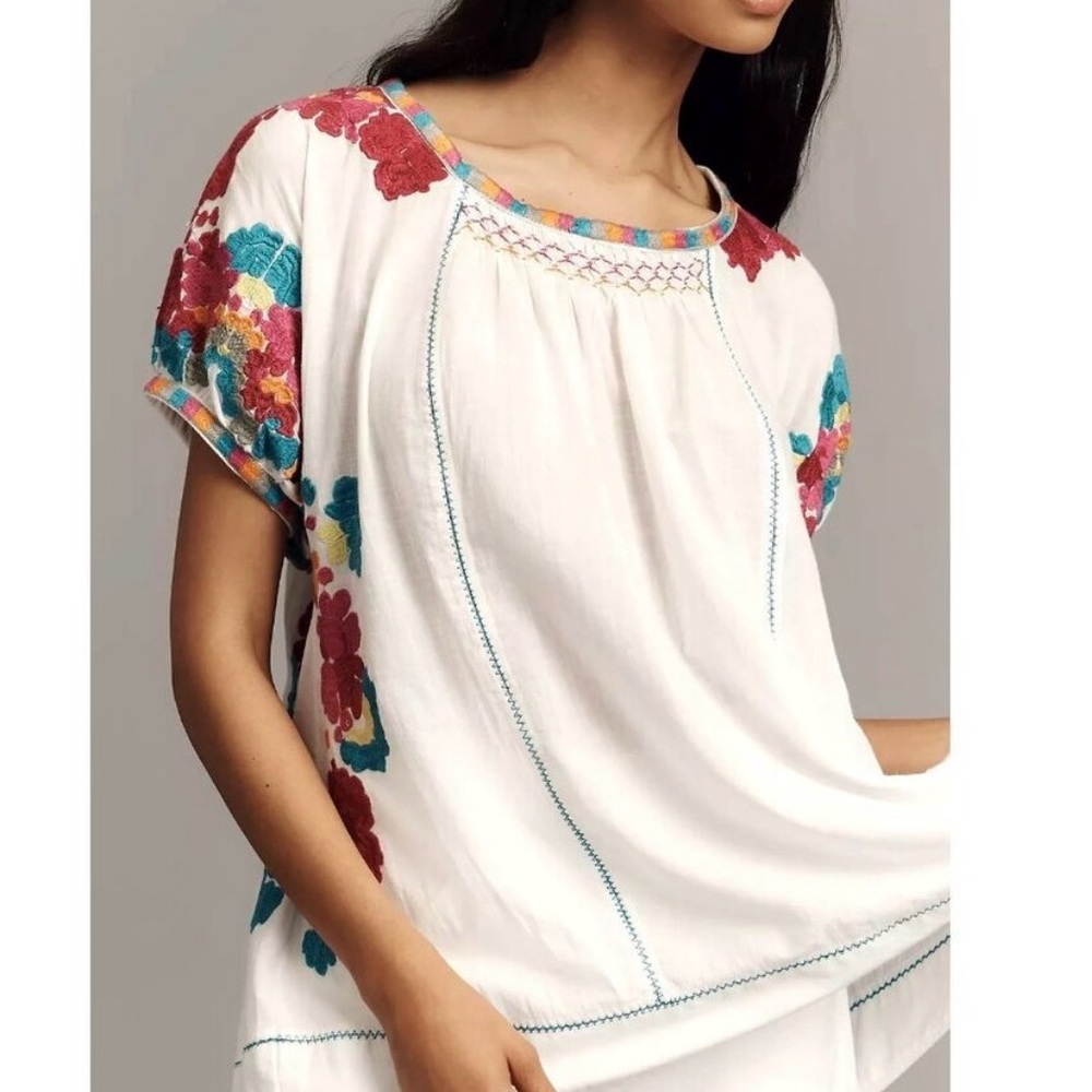 Anthropologie Short-Sleeve nbroidered Tunic Top XS